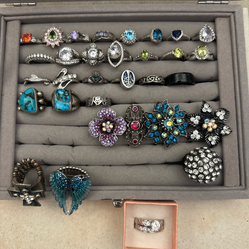 Silver and Blue Crystal Rings Collection